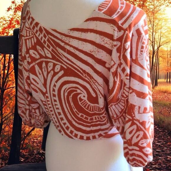 Bodhi Blouse by Anthropologie Orange white  Tropical Wrap Top Size small - Picture 4 of 7